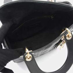 Pre Owned Christian Dior Dior Lady Dior My Abcdior Lady Small Cannage Handbag Leather Black