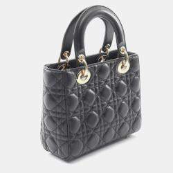 Pre Owned Christian Dior Dior Lady Dior My Abcdior Lady Small Cannage Handbag Leather Black