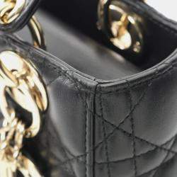 Pre Owned Christian Dior Dior Lady Dior My Abcdior Lady Small Cannage Handbag Leather Black