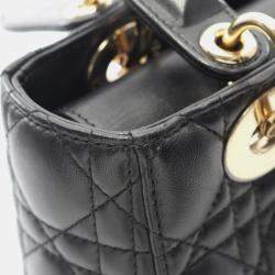 Pre Owned Christian Dior Dior Lady Dior My Abcdior Lady Small Cannage Handbag Leather Black
