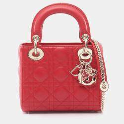 مملوكة مسبقًا Christian Dior Dior Lady Mini Cannage Handbag Leather Red