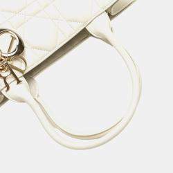 Pre Owned Christian Dior Dior Cannage Lady Shoulder Bag White Lambskin