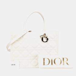 Pre Owned Christian Dior Dior Cannage Lady Shoulder Bag White Lambskin