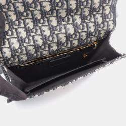 Pre Owned Christian Dior Dior 30 Montaigne Oblique Jacquard Shoulder Bag Canvas And Leather Navy Beige