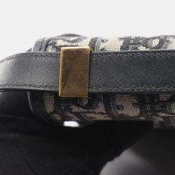 Pre Owned حقيبة كتف ديور كريستيان مونتين 30 أوبليك جاكار قماش وجلد بيج بحري أسود