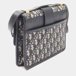 Pre Owned حقيبة كتف ديور كريستيان مونتين 30 أوبليك جاكار قماش وجلد بيج بحري أسود