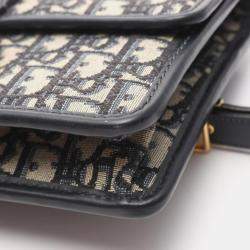 Pre Owned حقيبة كتف ديور كريستيان مونتين 30 أوبليك جاكار قماش وجلد بيج بحري أسود