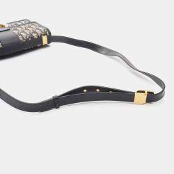 Pre Owned حقيبة كتف ديور كريستيان مونتين 30 أوبليك جاكار قماش وجلد بيج بحري أسود