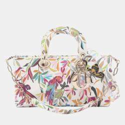 Pre Owned Christian Dior Dior Lady D-Joy Medium Toile De Jouy Fantastica Handbag Leather White Multicolor