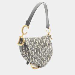 مملوكة مسبقًا حقيبة يد كريستيان ديور \"ديور سادل باغ\" قماش جاكار مستطيل جلد بيج كحلي