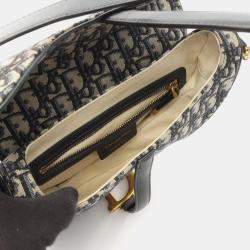 مملوكة مسبقًا حقيبة يد كريستيان ديور \"ديور سادل باغ\" قماش جاكار مستطيل جلد بيج كحلي