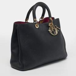 Pre Owned حقيبة يد توتس ديور ديوريسيما شوبير جلد أسود كبيرة