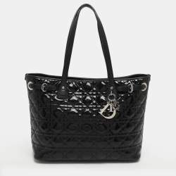 Pre Owned Dior Panarea Small Black Cannage Patent and Leather Tote