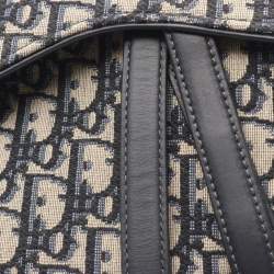 مملوكة مسبقًا Christian Dior Dior Saddlebag Oblique Jacquard Handbag Canvas And Leather Beige Navy Black