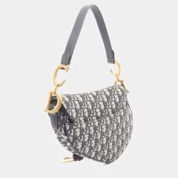 مملوكة مسبقًا Christian Dior Dior Saddlebag Oblique Jacquard Handbag Canvas And Leather Beige Navy Black