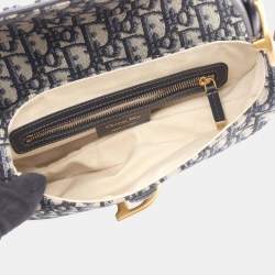 مملوكة مسبقًا Christian Dior Dior Saddlebag Oblique Jacquard Handbag Canvas And Leather Beige Navy Black