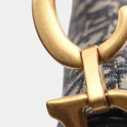 مملوكة مسبقًا Christian Dior Dior Saddlebag Oblique Jacquard Handbag Canvas And Leather Beige Navy Black