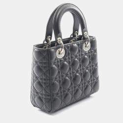 Pre Owned Christian Dior Dior Lady Dior My Abcdior Lady Small Cannage Handbag Leather Black