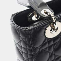 Pre Owned Christian Dior Dior Lady Dior My Abcdior Lady Small Cannage Handbag Leather Black