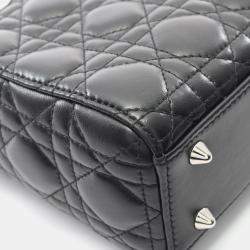 Pre Owned Christian Dior Dior Lady Dior My Abcdior Lady Small Cannage Handbag Leather Black