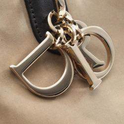 Pre Owned حقيبة يد كريستيان ديور ديور توجور أوبليك كبيرة قماش وجلد بيج رمادي أسود