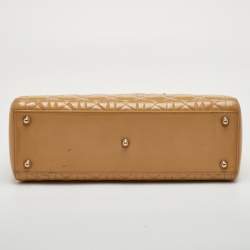 Pre Owned Dior Lady Dior Large Beige Cannage Patent Leather Tote