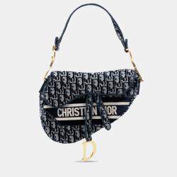 Pre Owned حقيبة سادل ديور قماش مطرز أوبليك أزرق