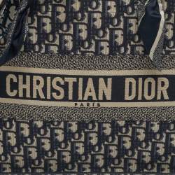 Pre Owned Dior Book Medium Navy Blue Oblique Embroidered Canvas Tote