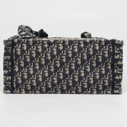 Pre Owned Dior Book Medium Navy Blue Oblique Embroidered Canvas Tote