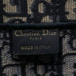 Pre Owned Dior Book Medium Navy Blue Oblique Embroidered Canvas Tote