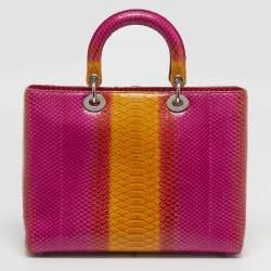 Pre Owned حقيبة يد توتس ديور ليدي ديور كبيرة جلد بايثون ثلاثي الألوان