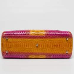 Pre Owned حقيبة يد توتس ديور ليدي ديور كبي رة جلد بايثون ثلاثي الألوان