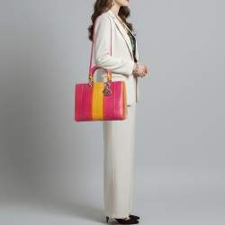 Pre Owned حقيبة يد توتس ديور ليدي ديور كبيرة جلد بايثون ثلاثي الألوان