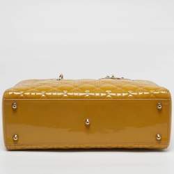 مملوكة مسبقًا حقيبة يد ديور ليدي ديور كبيرة جلد لامعة كاناج صفراء