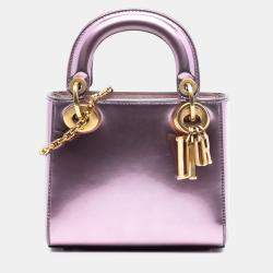 Pre Owned Dior Pink Mini Metallic Patent Lady Dior