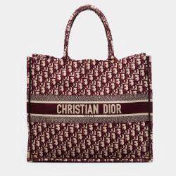 Pre Owned Dior Red Large Oblique Embroidered Canvas Book Tote