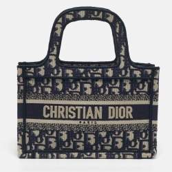 Pre Owned Dior Book Mini Navy Blue Oblique Canvas Tote