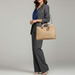 Pre Owned Dior Diorissimo Large Beige Leather Shopper Tote