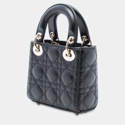 Pre Owned Dior Black Micro Lambskin Cannage Lady Dior