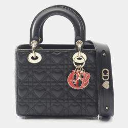 Pre Owned Christian Dior Dior Lady Dior My Abcdior Lady Small Cannage Handbag Leather Black