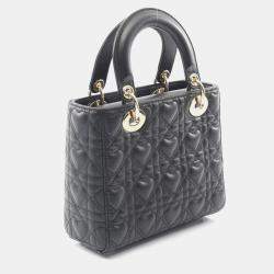 Pre Owned Christian Dior Dior Lady Dior My Abcdior Lady Small Cannage Handbag Leather Black