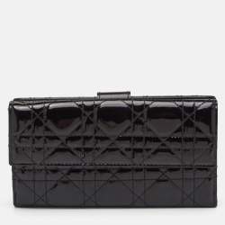 Pre Owned Dior Lady Dior Black Cannage Patent Leather Long Continental Wallet