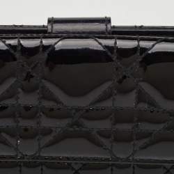 Pre Owned Dior Lady Dior Black Cannage Patent Leather Long Continental Wallet