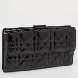 Pre Owned Dior Lady Dior Black Cannage Patent Leather Long Continental Wallet