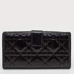 Pre Owned Dior Lady Dior Black Cannage Patent Leather Long Continental Wallet