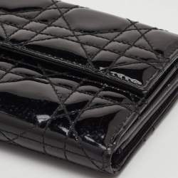 Pre Owned Dior Lady Dior Black Cannage Patent Leather Long Continental Wallet