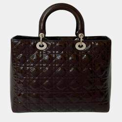 مملوكة مسبقًا Dior Brown Large Patent Cannage Lady Dior
