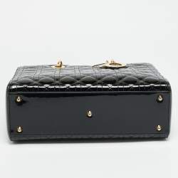 Pre Owned حقيبة يد ديور ليدي ديور كبيرة جلد مفرغ أسود لامع