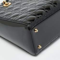 Pre Owned حقيبة يد ديور ليدي ديور كبيرة جلد مفرغ أسود لامع