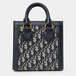 Pre Owned Christian Dior Navy Canvas/Leather Oblique Mini Tote Bag With Strap
